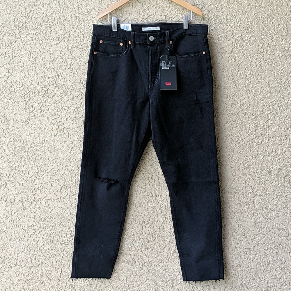 Levi's Wedgie Distress Black High Rise Black Jeans